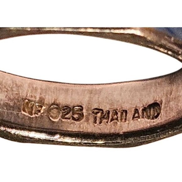 Sterling Silver Ring Toe Pinky W/ Blue Enamel Inlay Octagon - Picture 6 of 9